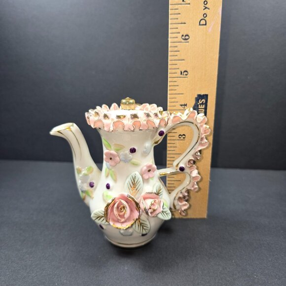 VTG Porcelain French Teapot Vase Floral Figurine Capodimonte Style - Picture 7 of 8